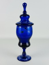 Antico Vaso In Vetro Blu Contenitore Albarello Con Dipinti XX Sec.