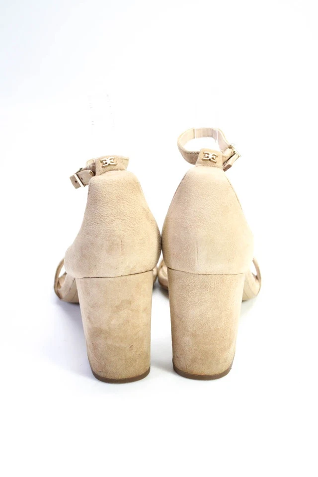 Sandalias Sam Edelman para mujer de tacón alto festoneadas con correa al tobillo marrón gamuza talla 8,5 Foto 4 de 4