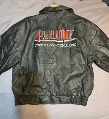 CAN ONLY BE ONE Highlander 90s TV Jacket Men XL Black Leather Bomber Embroidered