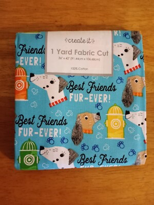 New Create it Fabric Cut, 1 Yard (36'' X 42''), Dog Fur Ever 100% Cotton