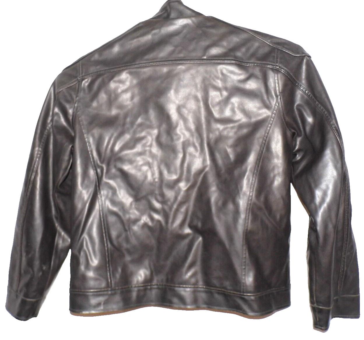 Coat Vintage Decoded Black Vegan Leather Men's Jacket Lined Biker style Large - product detail image 7