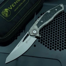 VENOM Maverick M390 Blade Titanium Carbon Fiber Handle Fast Open