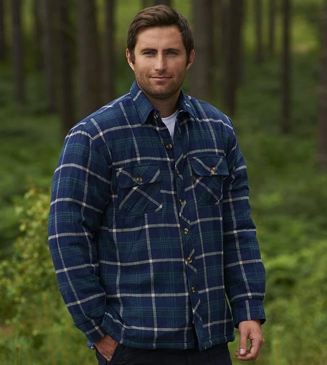 Mens Champion Totnes Padded Quilted Tartan Check Winter Shirt