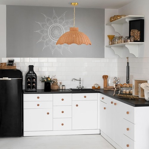 Creative Co-Op Rattan Pendelleuchte groß gewellt natur BoHo Lampenschirm - Bild 3 von 7