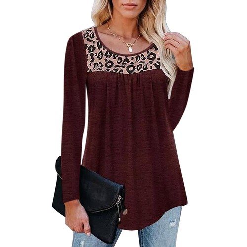Mujeres Manga Larga Leopardo Prendas para el torso Camisetas Damas Delgadas Informales Túnica Blusa Camiseta Reino Unido - Imagen 12 de 14