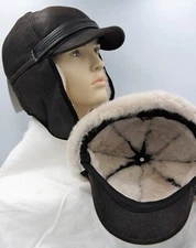 BROWN / IVORY REAL Sheepskin Shearling Leather Aviator Trapper Hunting Hat M-3XL