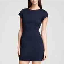 Theory Navy Blue Mishea Mini Sheath Dress Cap Sleeves Shift Professional Formal
