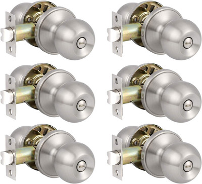 6 Pack Bedroom/Bathroom Satin Nickel Door Knobs Privacy Door Sets Hardware Inter