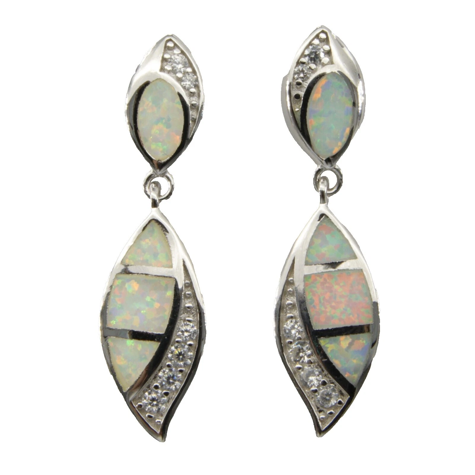 Opal Piedra Chapado en Rodio Pendientes de Moda