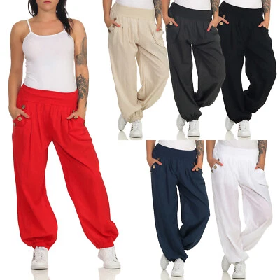 MARKENLOS Pantaloni in tessuto donna pantaloni a zampa Aladin pantaloni estivi leggeri pantaloni harem pantaloni a zampa / 106