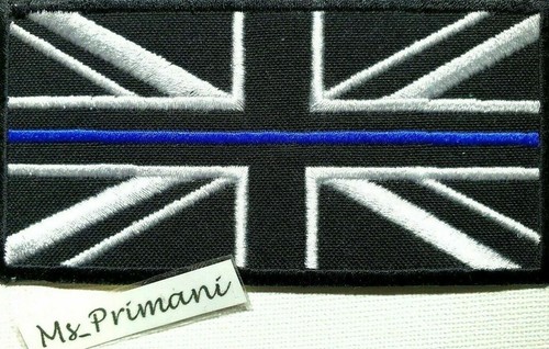 Embroidered Thin Blue Line Police union jack Patch Iron/Sew On Jacket badge - Picture 2 of 2
