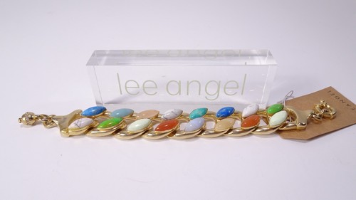 Lee Angel Women's Multi Color Natural Jem Stone Brass Link Bracelet NWT 300 - Picture 15 of 17