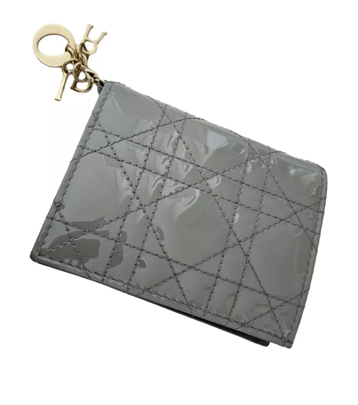Portefeuille porte carte Christian Dior Mini Patent Gardenia 
