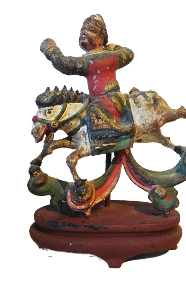 Antique Asian circa1800's Wood Figure Of An Equestrian Foto 2 de 4