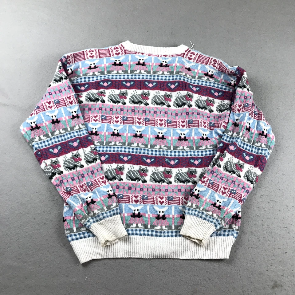 Suéter de Colección Bordado a Mano para Mujer Medio Rosa Fair Isle Cuello Redondo Pullover Foto 4 de 4