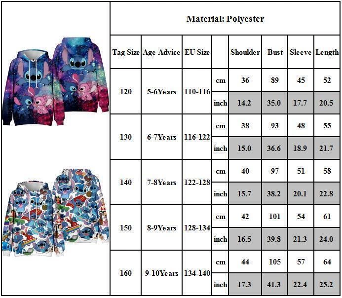 SACAI Felpa con cappuccio per bambini stampa Lilo & Stitch felpa con cappuccio pullover borsa top