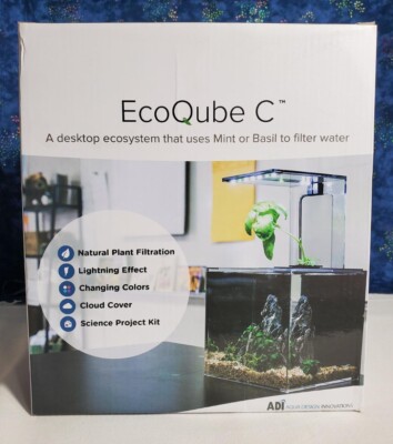 NIB EcoQube C Desktop Compact Filtering Aquatic Ecosystem Aquarium LED Lights 