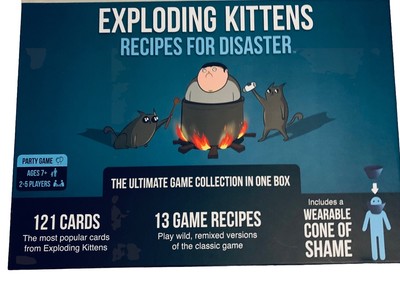 EXPLODING KITTENS Game Recipes for Disaster w/Cone of Shame COMPLETE Excellent