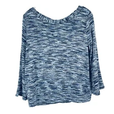 New LOFT Knit Bell Sleeve Top Blue Tie Keyhole Neckline Stretch Womens S