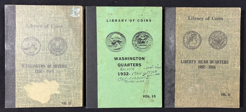 (3) Vintage Library of Coins Albums - Barber & Washington Quarters, Poor -Fair