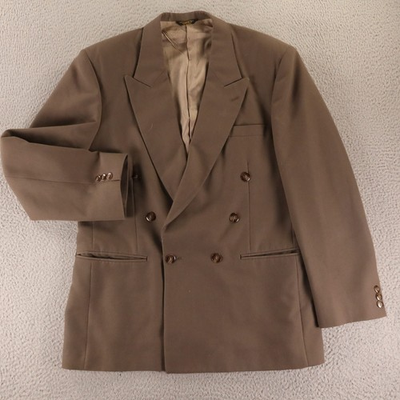 #ad VTG John Henry Jacket 40R M Brown Polyester Wool Double Breasted Twill $69.97