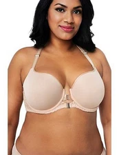 Curvy Couture Nude Tulip Collection Front & Back Close T-Shirt Bra 44H New