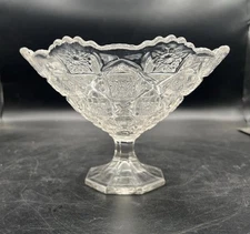 Westmoreland Old Quilt Clear Glass Pedestal Bowl Vintage 8”