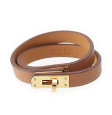 Hermes Mini Kelly Double Tour Bracelet Brown Cuff Gold Hardware For Small Wrist