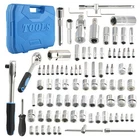 108PCS Ratchet Mechanics Kit 1/2 1/4 Socket Tool Set CR-V Steel Chrome