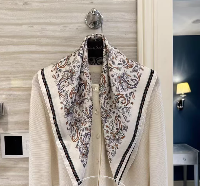 Black Silk Mulberry Square Scarf with Cashew Print 66x66cm Wrap Shawl Bandanna