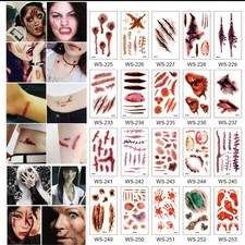 Halloween Horror Scar Wound Temporary Tattoos Fake Blood Cuts Makeup Stickers
