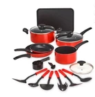 NEW Bella 17-Piece Cookware Set – Nonstick Pots & Pans + Utensils – Red – Comple