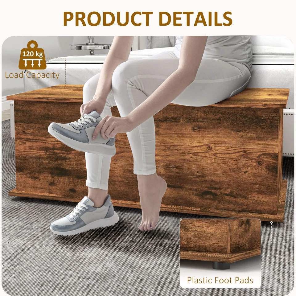 HOMCOM Storage Chest With Lid, 113L Storage Box, Rustic Brown - Image 4 of 4