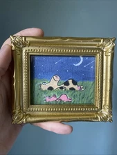 PRINT Cow And Pig Cute,funny, Painting,framed,miniature,small,mini