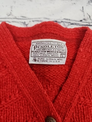 VTG Pendleton Womens 100% Virgin Wool Cable Knit Zig Zag Cardigan Sweater Large - Picture 3 of 7