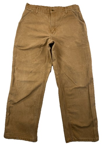 Carhartt B11 BRN Canvas Work Pants Made In USA Vintage Men’s 36x30 Stains - Picture 1 of 8