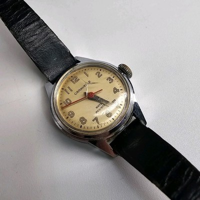Vtg 1970s Caravelle Bulova Watch Womens Manual Wind Leather Band Water Resistant