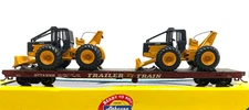 HO ATHEARN 92734 60' FLAT CAR TRAILER TRAIN TTX WITH 2 JOHN DEERE LOG SKIDDER
