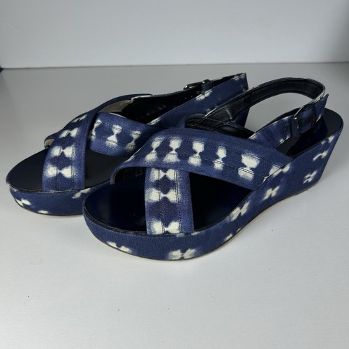 J. Crew Women Sandal Size 9.5 platform Marcie Wedges sandals Natural Indigo - Picture 2 of 8