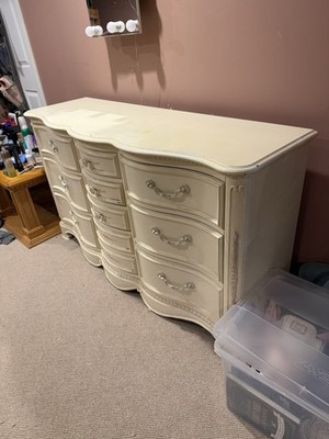Antique Style Cream Painted Wood Dresser with 9 Drawers, Metal Handles | eBay Antique Style Cream Painted Wood Dresser with 9 Drawers, Metal Handles | eBay