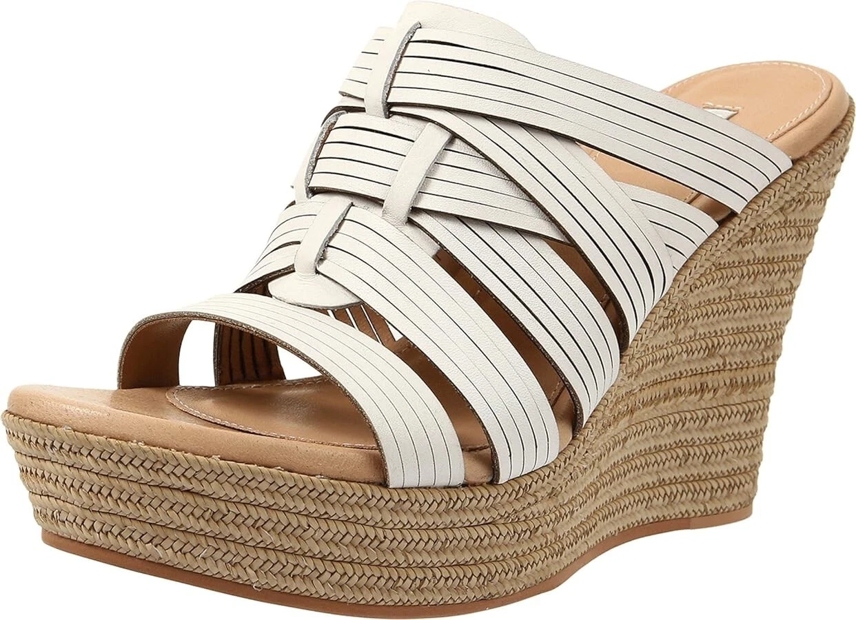 UGG 8 sandali donna bianchi con zeppa in tessuto Melinda e cinturino