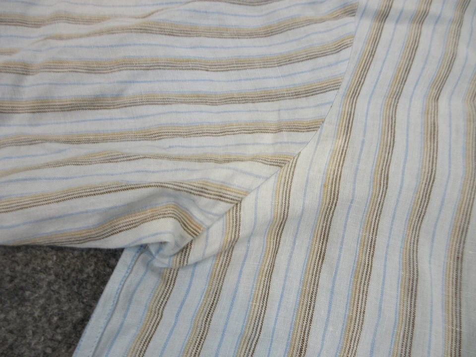 Indigo Palms Shirt Mens Adult Large Blue Brown Stripes Button Up Casual Linen - Image 4 of 4