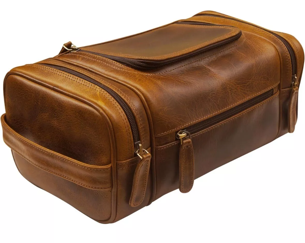 Mens leather hanging toiletry hotsell bag