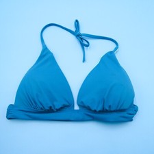 Victorias Secret Medium Blue Triangle Padded Halter Ruffle Bikini Top Swimwear