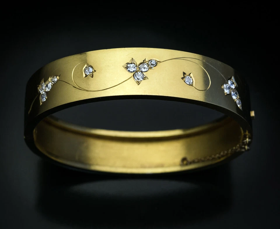 Antique 19th Century Diamond Gold Bangle Bracelet Ref: 742385 - Image 4 of 4