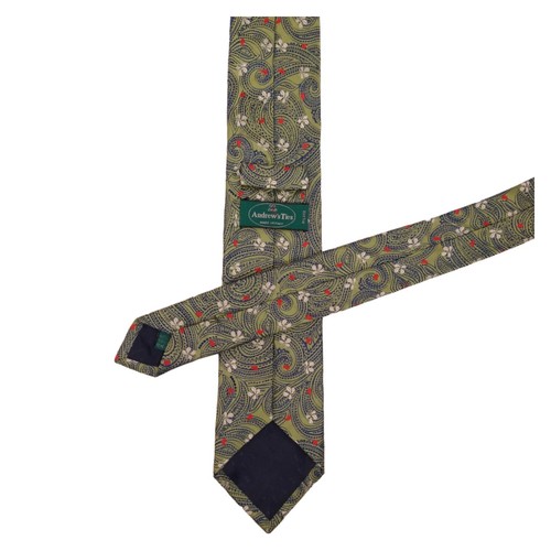 ANDREWS TIES Mens Silk Tie 3.25 Green Floral Paisley Classic Dress Necktie ITALY - Picture 3 of 6