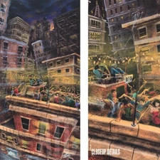 16W"x32H" ROOF PARTY by DAVID GARIBALDI - ROOFTOP NIGHT DANCING CANVAS