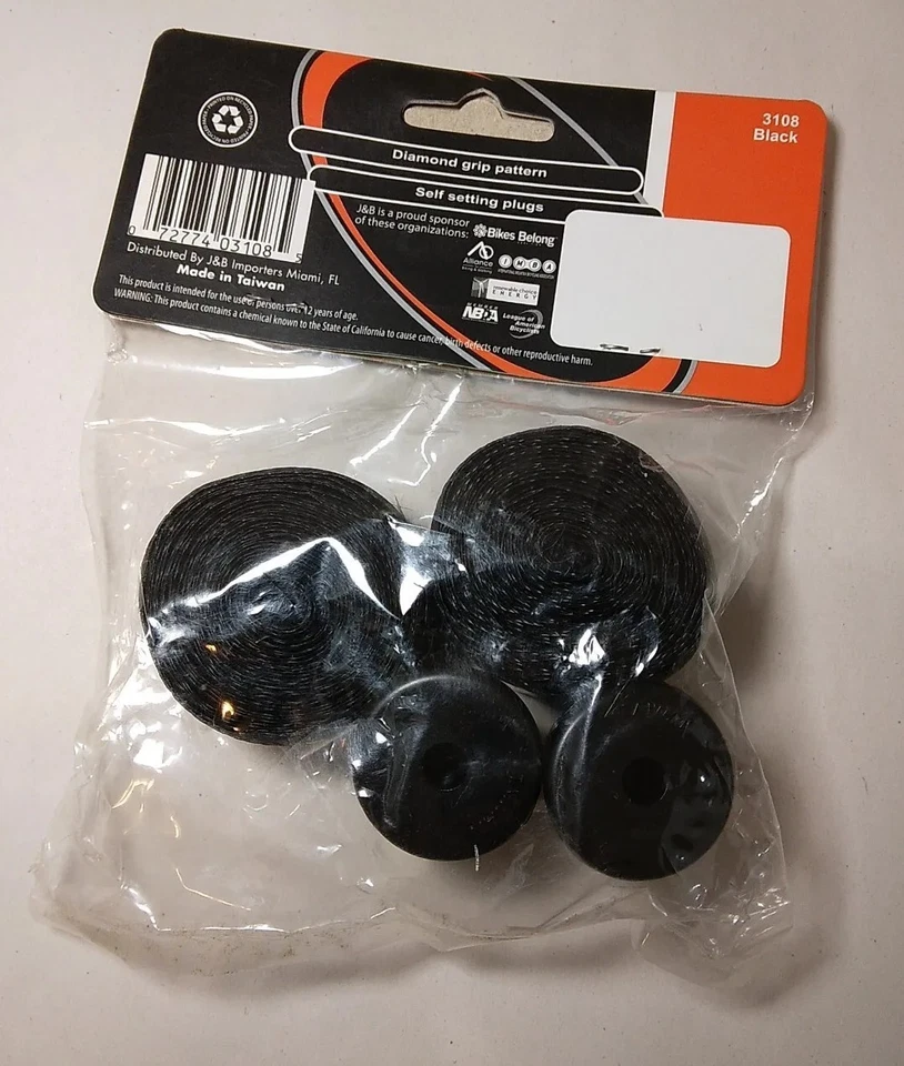 Sunlite Black Diamond Grip Pattern Bicycle Handlebar Tape & Plugs Kit 3108 New - Image 3 of 4