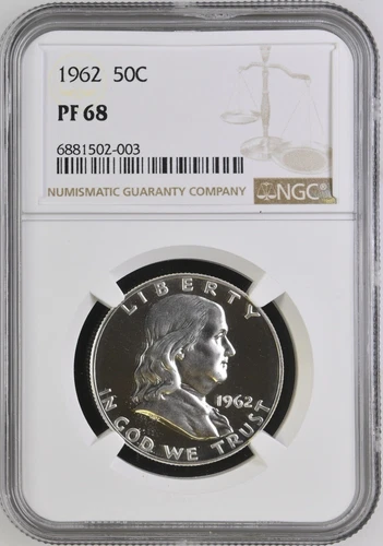 1962 Franklin Proof Silver 50c Half Dollar NGC PF 68, PR68, Frosty Obverse