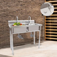 Stainless Steel Commercial 2 Dual Compartment Utility Prep Sink w/ Basins Faucet